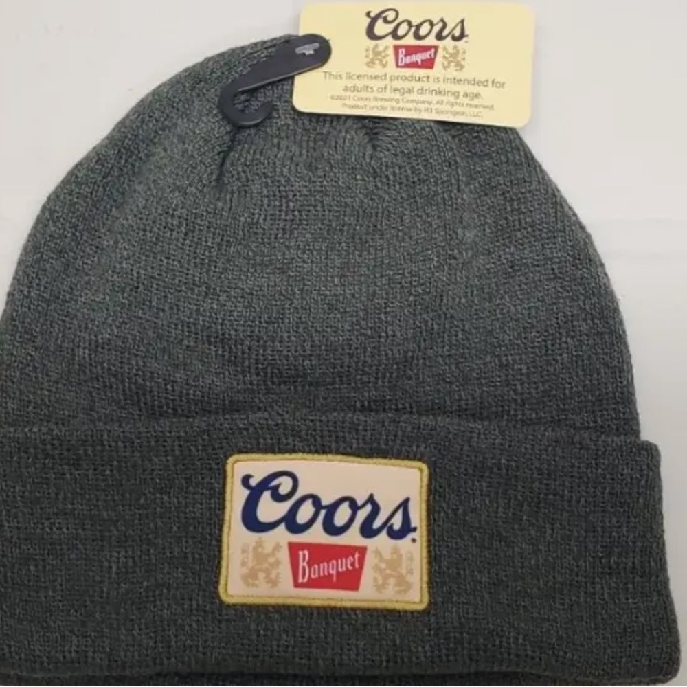 *NWT* Rare Coors Golden Banquet Beer Dark Green Knit Cuff Winter Beanie Cap